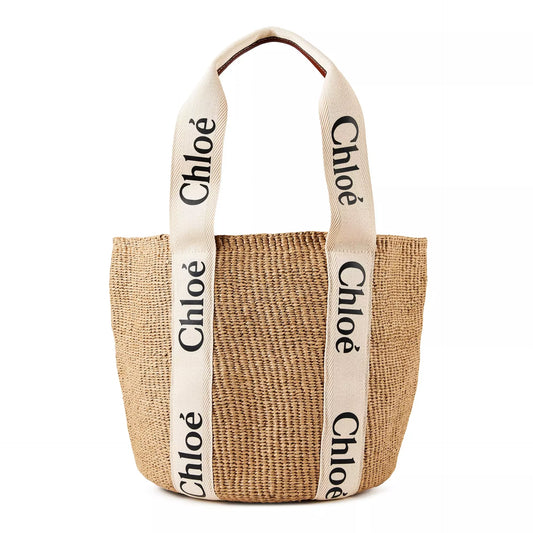 Chloé Raffia Logo Tote