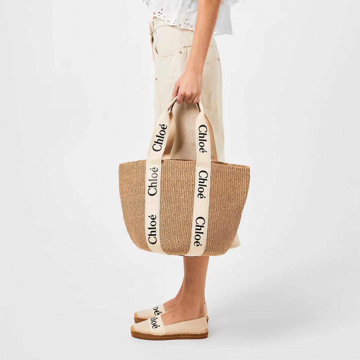 Chloé Raffia Logo Tote